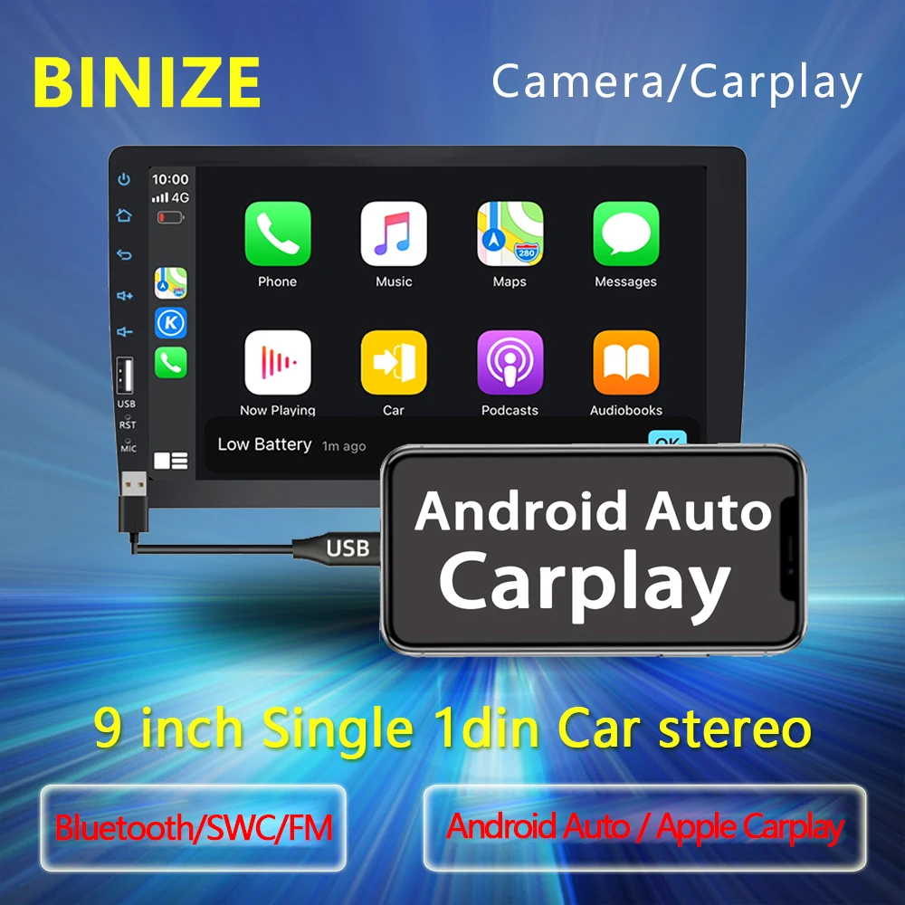 

1 Din Car Radio 9" HD Autoradio Multimedia Player 1DIN Touch Screen Android Auto Audio Car Stereo MP5 Bluetooth USB BT FM Camera