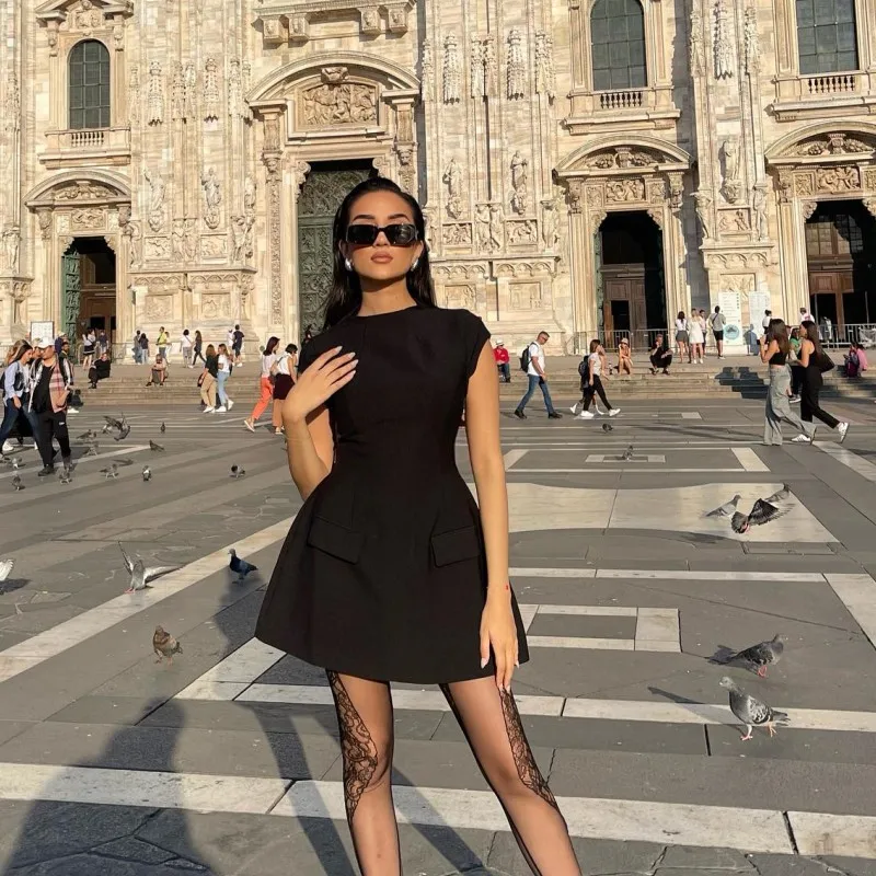 Women Sexy Slim Mini Dress Solid Color Pockets High Waist O-neck Short Sleeve A-line Dresses, Fashion Lady Elegant Vestidos 1 Mallzona Sa4232f6ab9a24165afbd4a52e7a798c9G Women Sexy Slim Mini Dress Solid Color Pockets High Waist O-neck Short Sleeve A-line Dresses, Fashion Lady Elegant Vestidos Mallzona