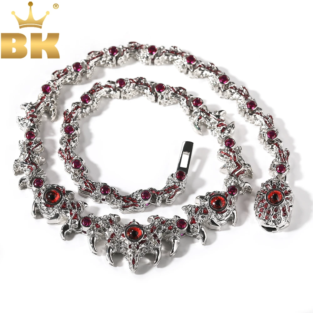 

TBTK Red Eyes Chain Necklace Iced Out Thrilled Claws AAAAA+ Cubic Zirconia For Men Rock Hiphop Jewelry