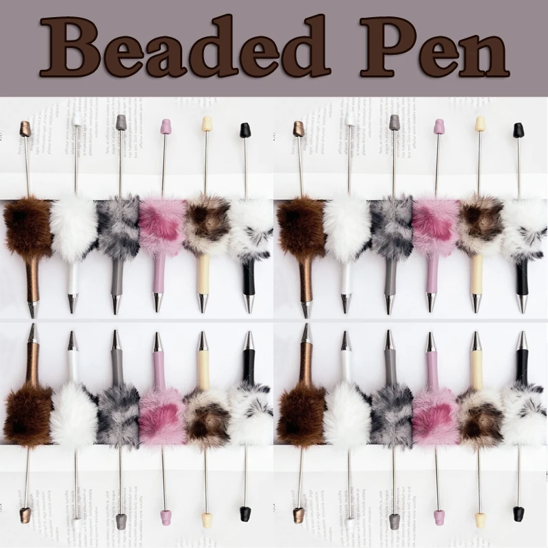 

60Pcs leopard print Plush Beaded Pen Bead DIY Pen Plastic Beadable Pen Bead Pen School Office Writing Supplies Stationery