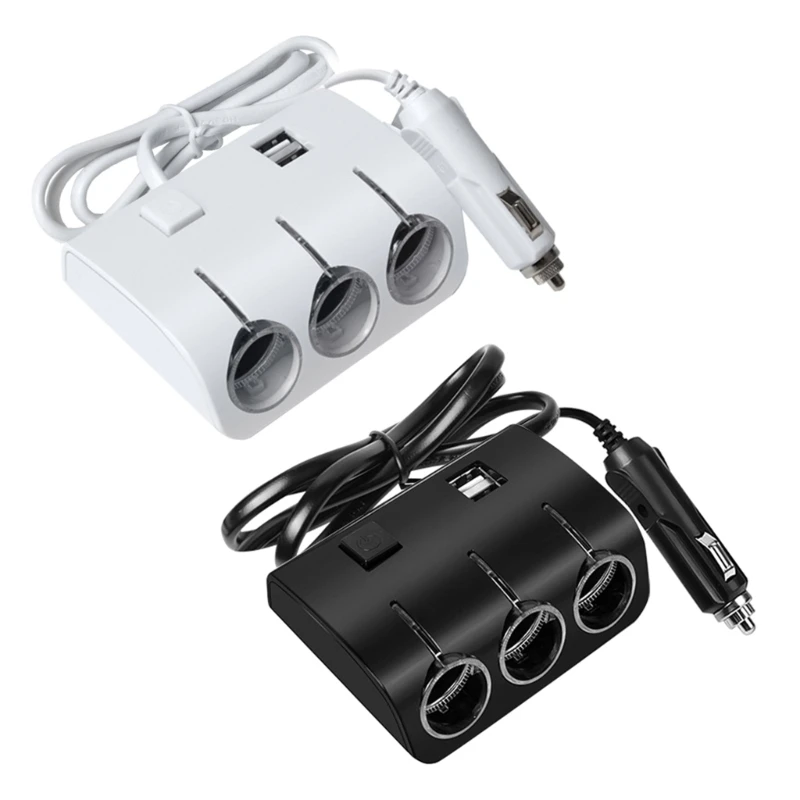 

120W 3 Socket Car Cigarette Splitters Power Adapter Outlet Car Double 3.1A USB with Extension Cord