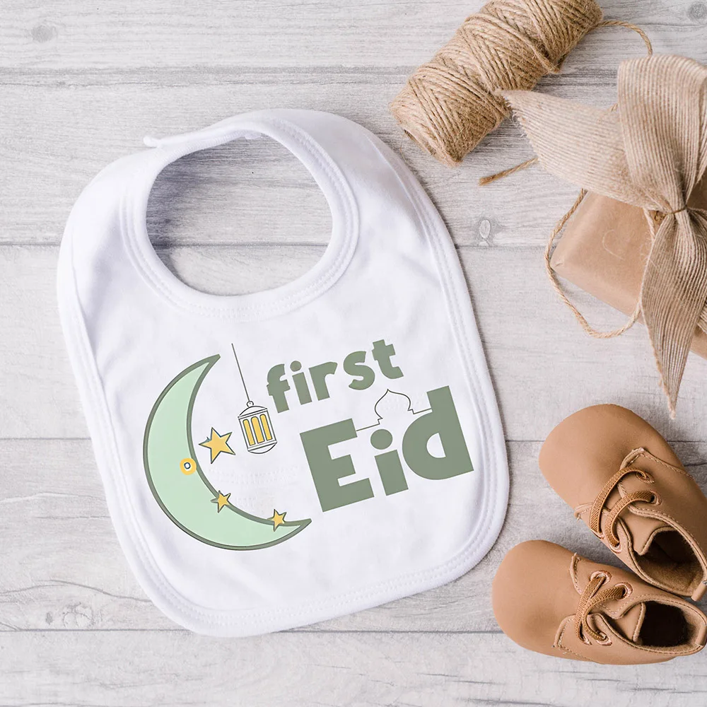 

My First Eid Cotton Baby Bib moon star Print Infant Bibs 1st Eid Boy Girl Newborn Burp Cloths Festival Gifts To Babys