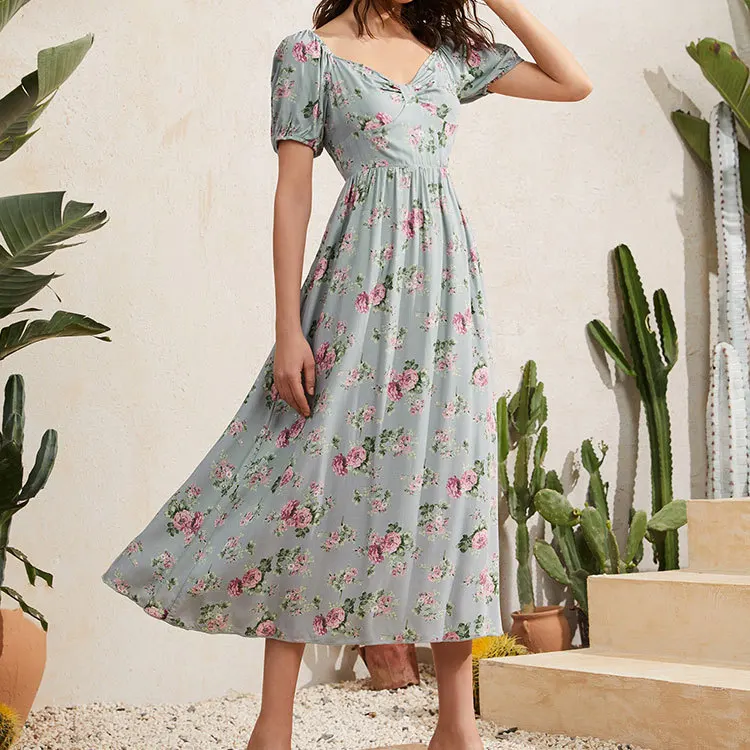 2022 Floral Print Dress Women V-neck Short Sleeve Sweet French Party Dresses Mid-calf Elegant Vestidos
2022 Floral Print Dress Women V-neck Short Sleeve Sweet French Party Dresses Mid-calf Elegant Vestidos