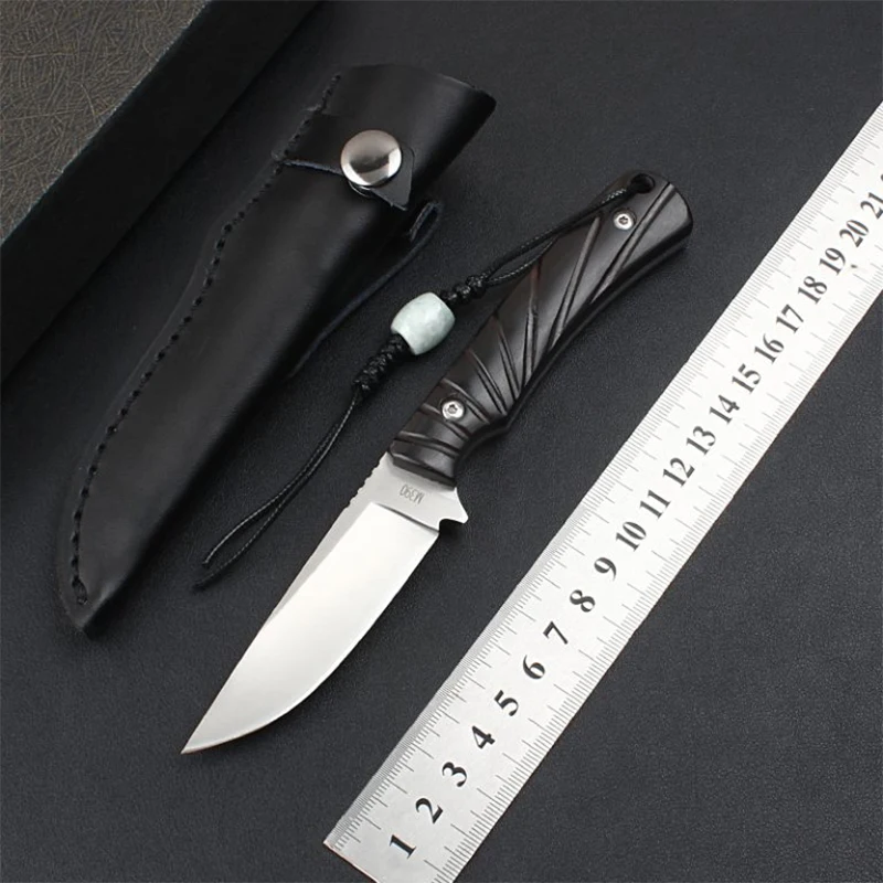 

M390 Steel Fixed Blade Survival Hunting Knife EDC Gear Portable With Leather Case Outdoor Practical Fruit Handmade Ebony Small