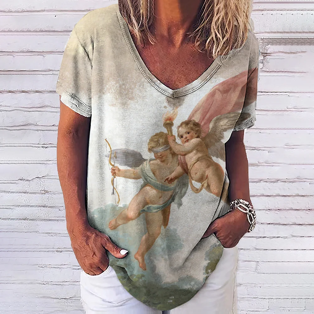 Angel Print Women's T-Shirts 3d Oil Painting Clothing Tops Fashion New Short Sleeve Tees Oversized V Neck Ladies Casual Pullover
Angel Print Women's T-Shirts 3d Oil Painting Clothing Tops Fashion New Short Sleeve Tees Oversized V Neck Ladies Casual Pullover