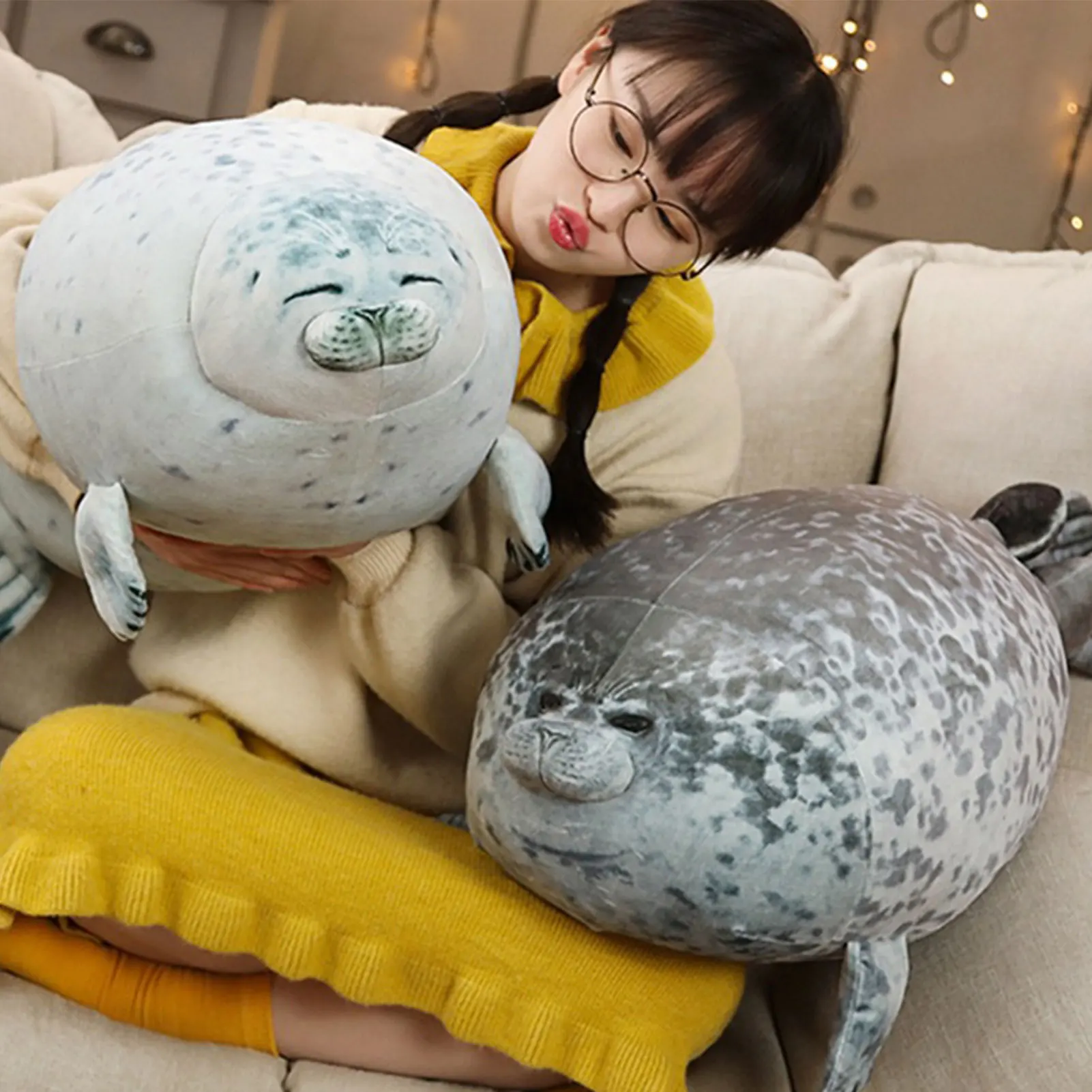 

30cm Angry Blob Seal Pillow Chubby 3D Novelty Sea Lion Doll Plush Stuffed Toy Baby Sleeping Throw Pillow Gifts for Kids Girls