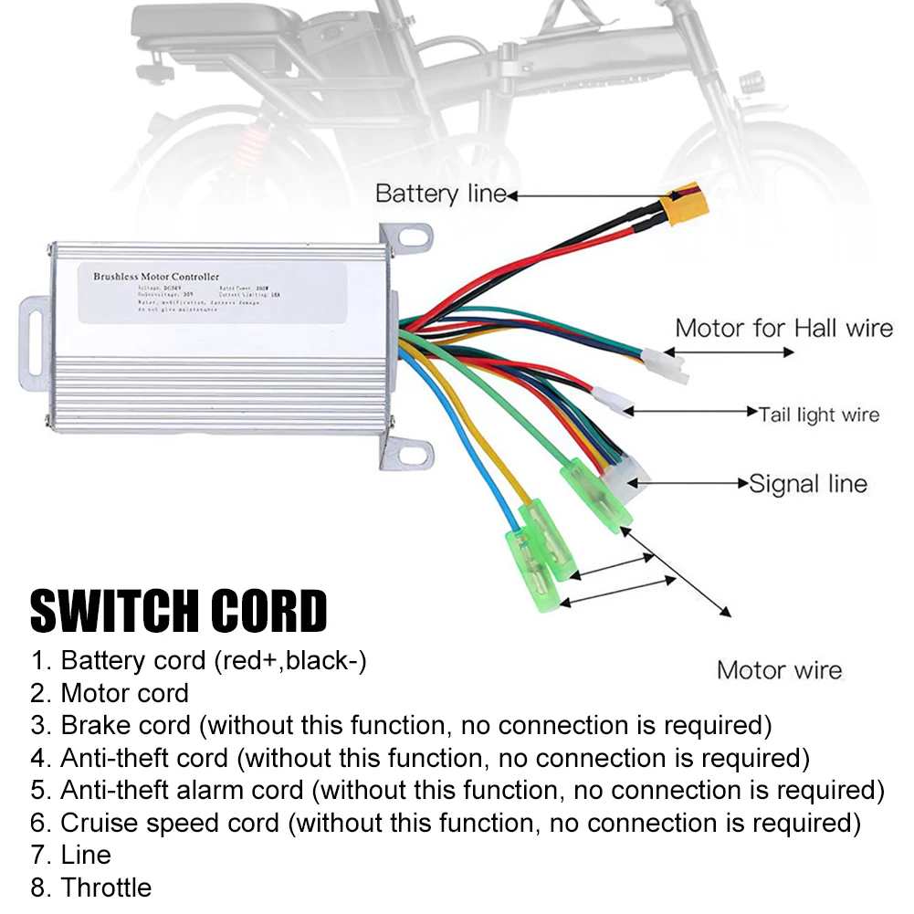 Hot Sale Electric Bike Accessories Brushless 27km/h Max Speed DC Motor Controller 36V 350W For Electric Bicycle E-bike Scooter
Hot Sale Electric Bike Accessories Brushless 27km/h Max Speed DC Motor Controller 36V 350W For Electric Bicycle E-bike Scooter