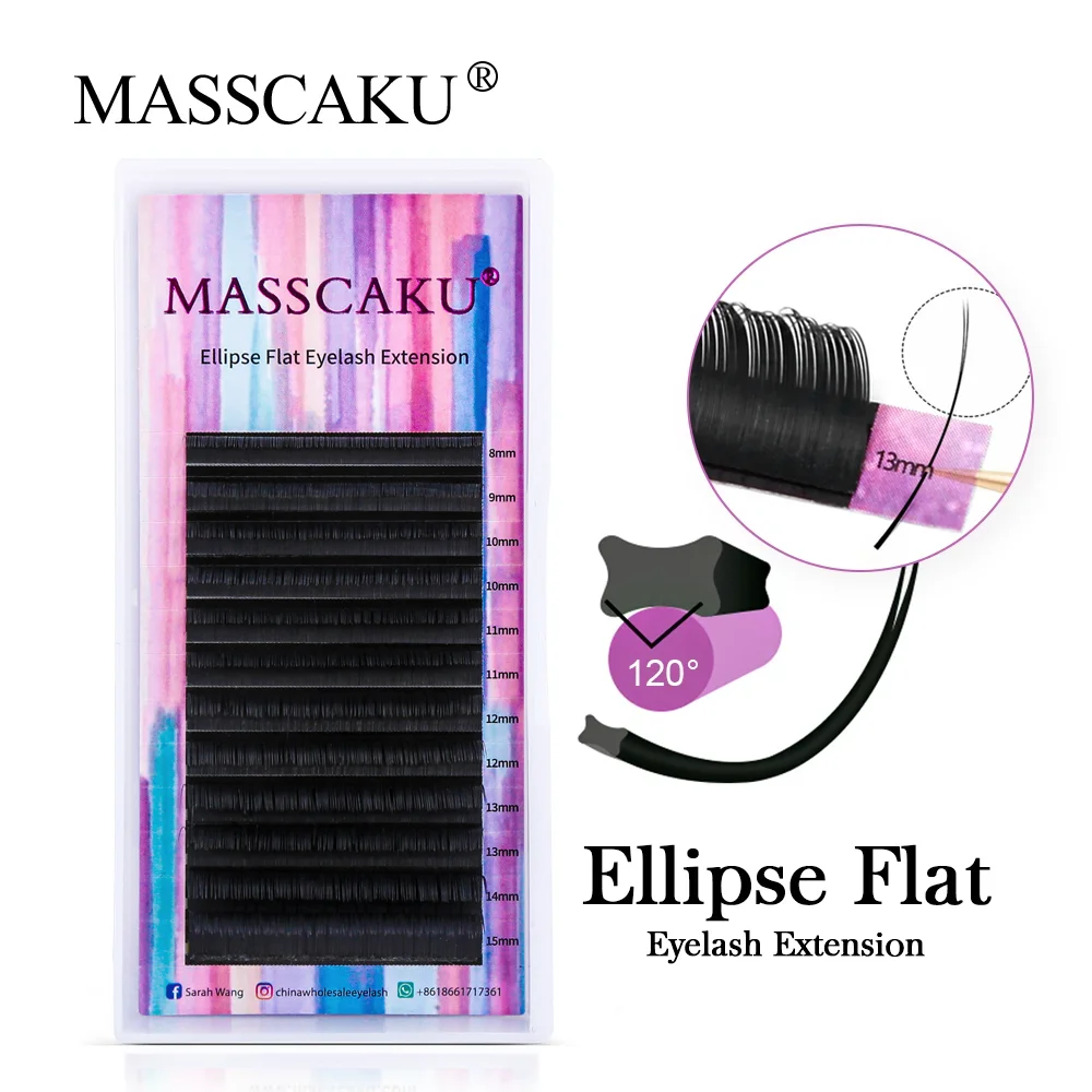 

MASSCAKU Matte Flat Eyelashes Extension C D Curl 8-18 mm Individual Mixed Spit Ellipse Soft Nature Lashes Supplies Wholesale