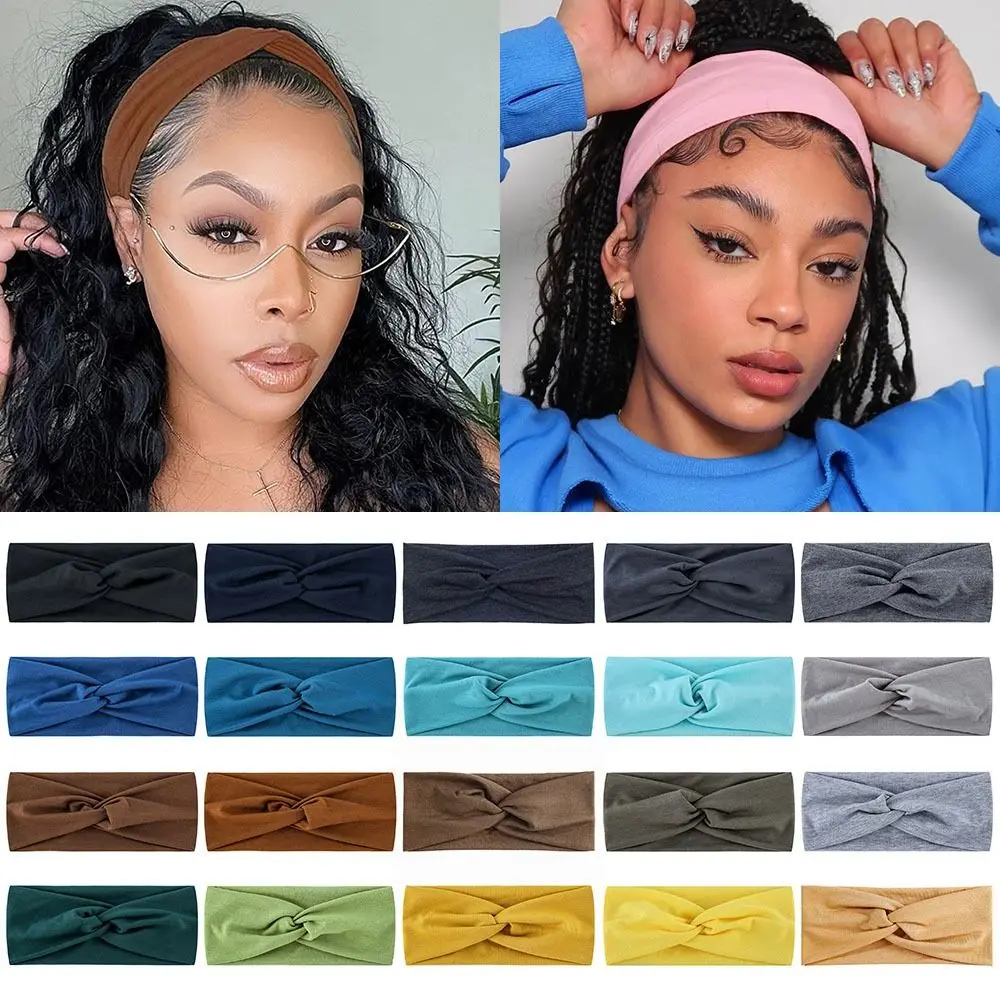 

Absorbed Sweat Stretchy Headbands Solid Color Soft Twist Knotted Headbands Non-Slip Sport Headbands