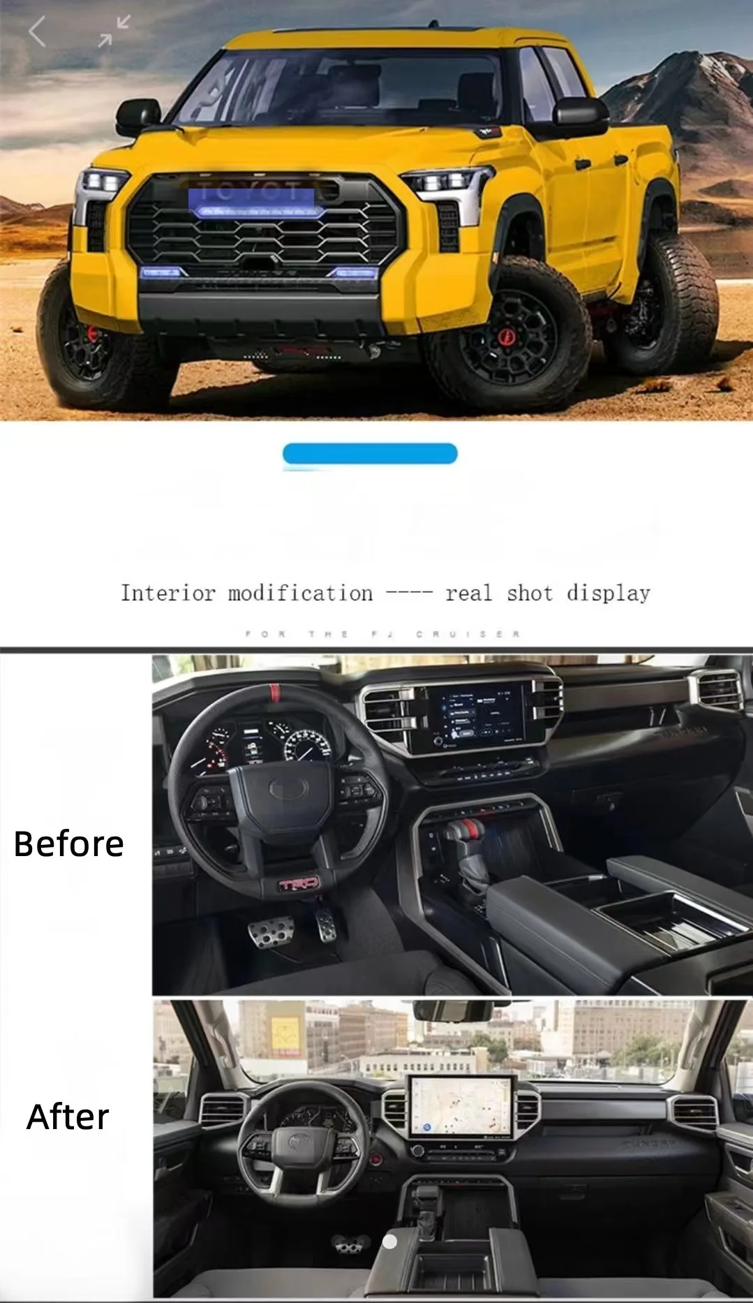 13.6" Multimedia Player Android 10 for Toyota Tundar Sequoia 2022 CAR GPS Navigation Auto Stereo Radio Head Unit Carplay Wifi
13.6" Multimedia Player Android 10 for Toyota Tundar Sequoia 2022 CAR GPS Navigation Auto Stereo Radio Head Unit Carplay Wifi