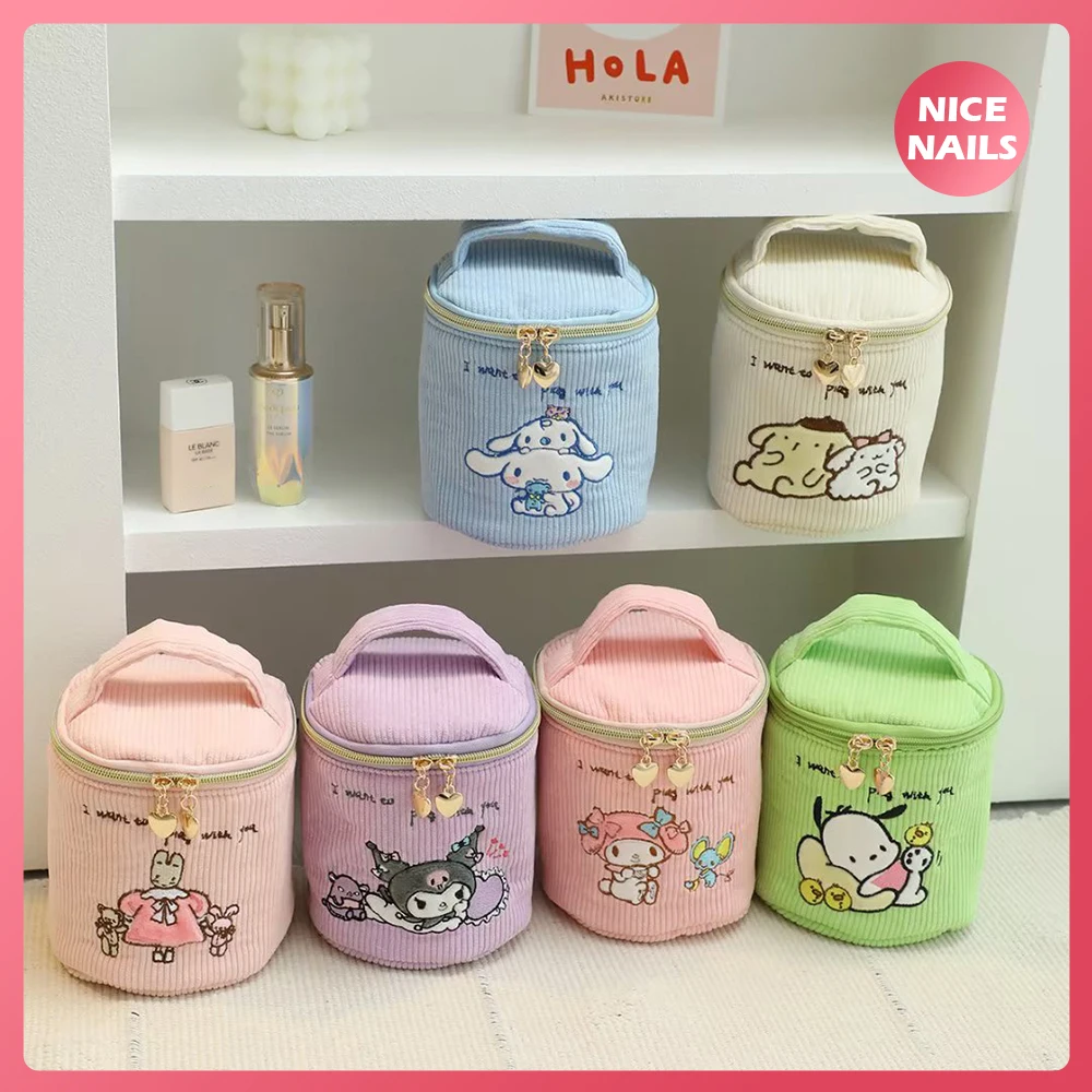

Kawaii Plush Makeup Bag Hello Kitty Cinnamoroll Kuromi Mymelody Portable Cosmetic Case Travel Toiletry Kit Plush Storage Box