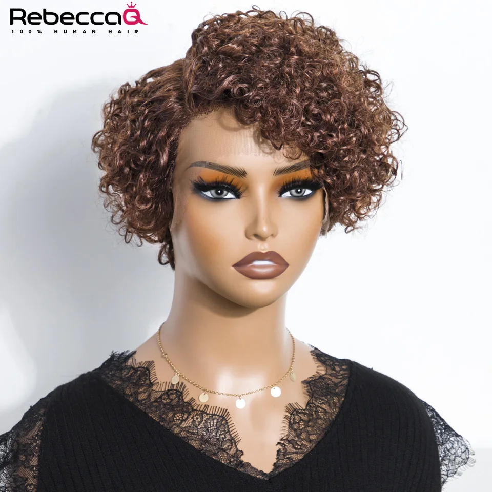

Short Curl Pixie Cut Wig Brown Color 13x6x1 Lace Wig Short Curl Bob Human Hair Wig For Women Natural Color Remy Brazilian Hair