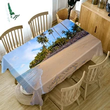 Thicken Cotton Tablecloth 3D Sunset Seascape Pattern Island Coconut Tree Rectangular Table Cloth for Wedding Decor Manteles Thicken Cotton Tablecloth 3D Sunset Seascape Pattern Island Coconut Tree Rectangular Table Cloth for Wedding Decor Manteles