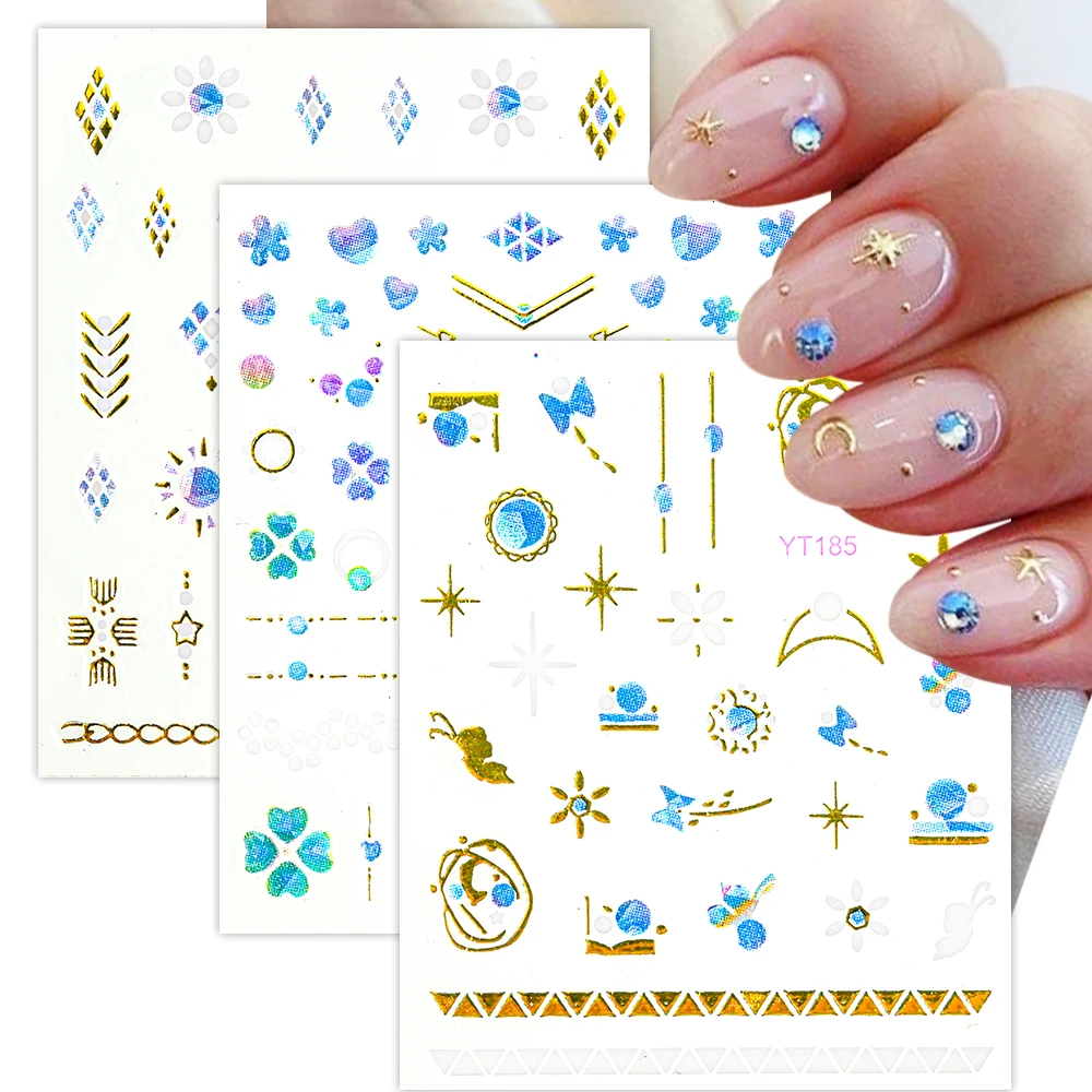 

30 Sheets Diamond Bronzing Nail Sticker Geometry Jewelry Nail Decals Stickers 3D Flower Manicure Foil Slider Nail Art Sticker #T