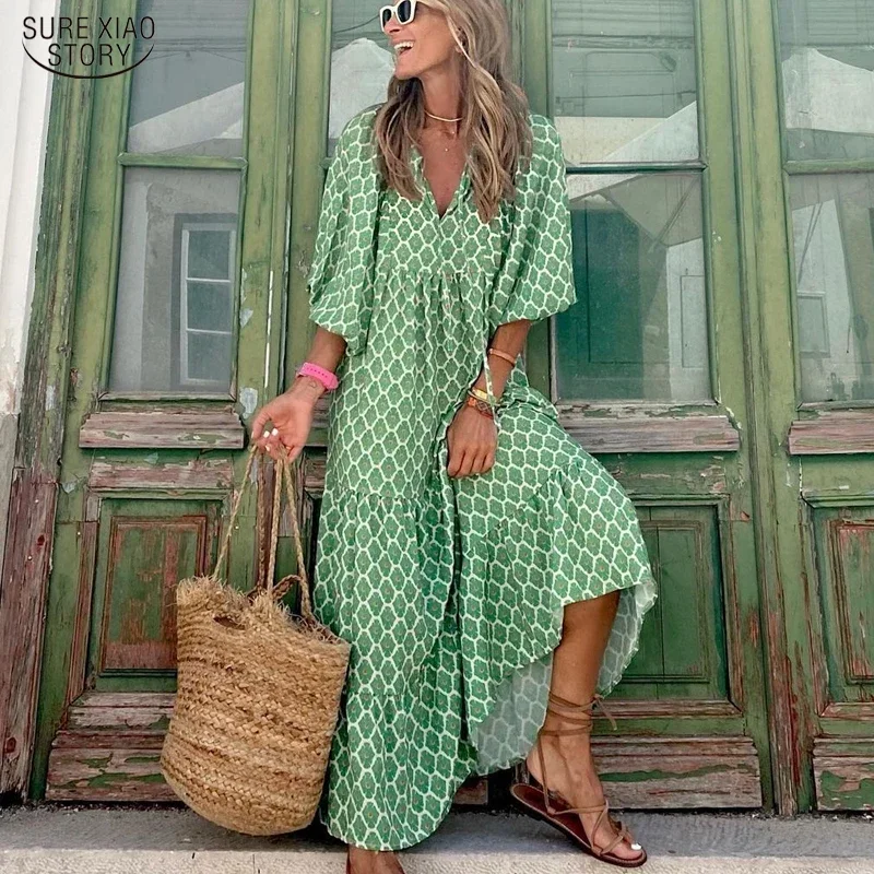 New Fashion Puff Sleeve Long Dress Women Summer Geometric Print Half Sleeve Dress Holiday Loose Loose Beach Dress Robe 20950
New Fashion Puff Sleeve Long Dress Women Summer Geometric Print Half Sleeve Dress Holiday Loose Loose Beach Dress Robe 20950