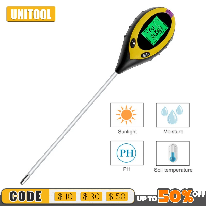 

Plant Earth Soil Meter 4 In1 PH Moisture Light Thermometer Temperature Sunlight Tester For Gardening Farming Measure Tool