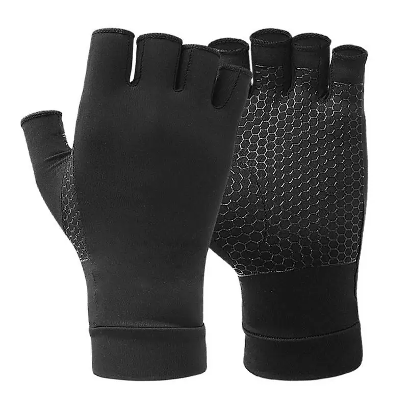 

Copper Infused Compression Gloves Non-slip Honeycomb Palm Half Finger Copper Gloves Hand Support Wrist Brace Gloves High-elastic