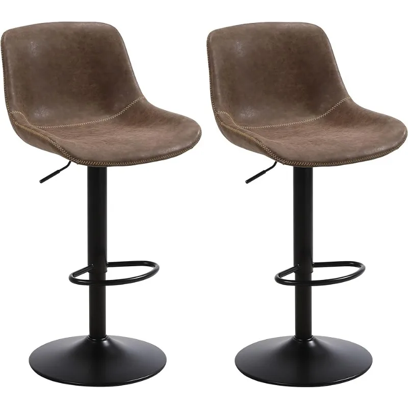 

Bar Stools Set of 2, Swivel Counter Height Barstools with Back, Adjustable Modern Bar Chairs, Tall Armless PU Leather Kitchen
