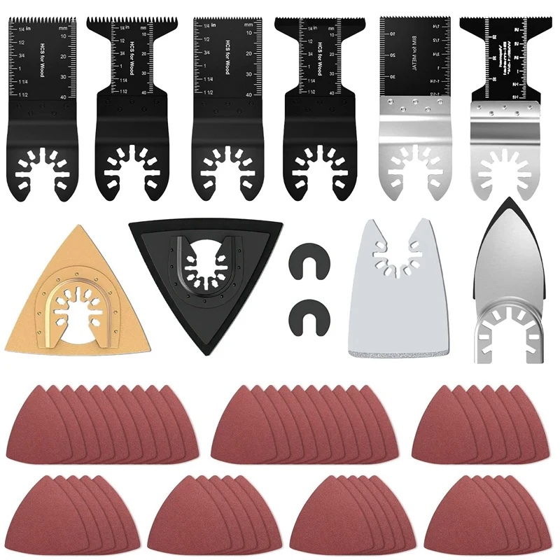 

57 Pcs Oscillating Tool Blades, Universal Wood Metal Plastic Multitool Blades, Quick Release Oscillating Saw Blades Kit