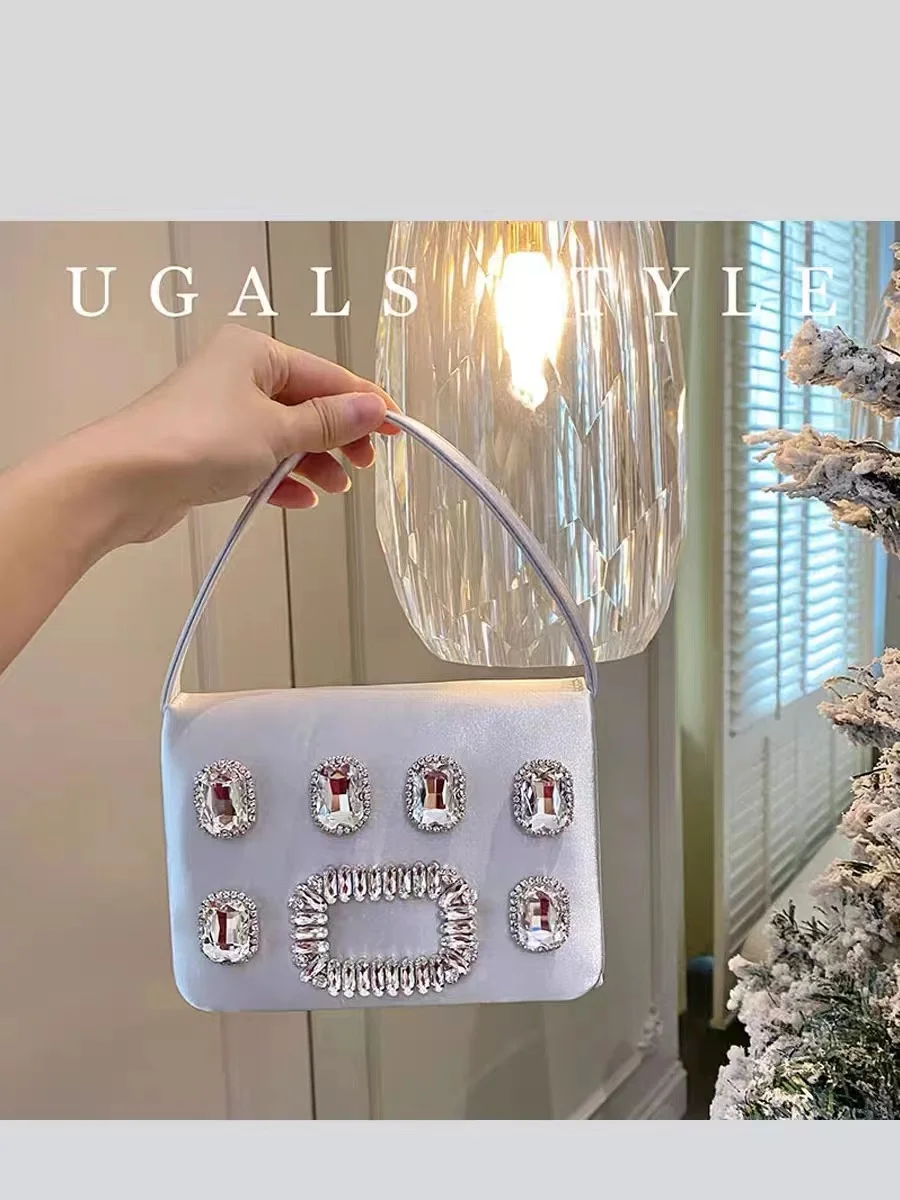 

Crystal Shiny Diamonds Evening Bag Luxury Satin Square Bag Women's Handbag Wedding Party Clutch Purse Shoulder Crossbody Bag