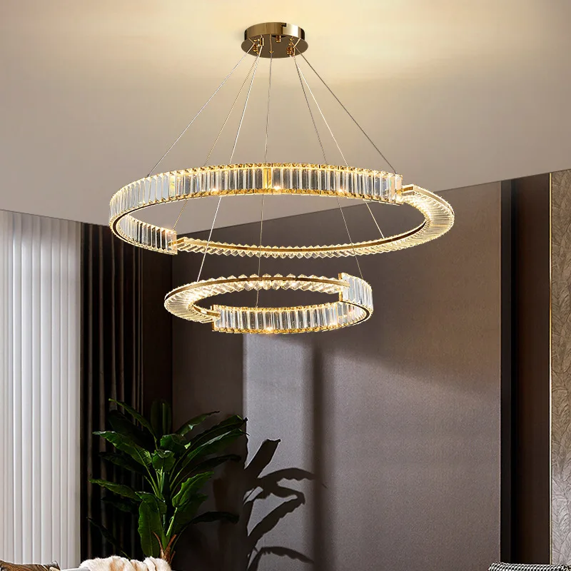 

Post Modern K9 Crystal Ring Lustre Living Room Luxury Led Dimmable Pendant Light Irregular Gold Metal Led Hanging Lamp Fixtures