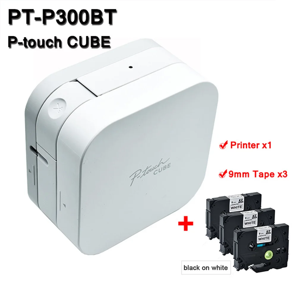 

Brother PT-P300BT P-touch Cube Label Printer Bluetooth Mini label maker with 3Packs 9/12mm 221 231 Ribbon Cassette