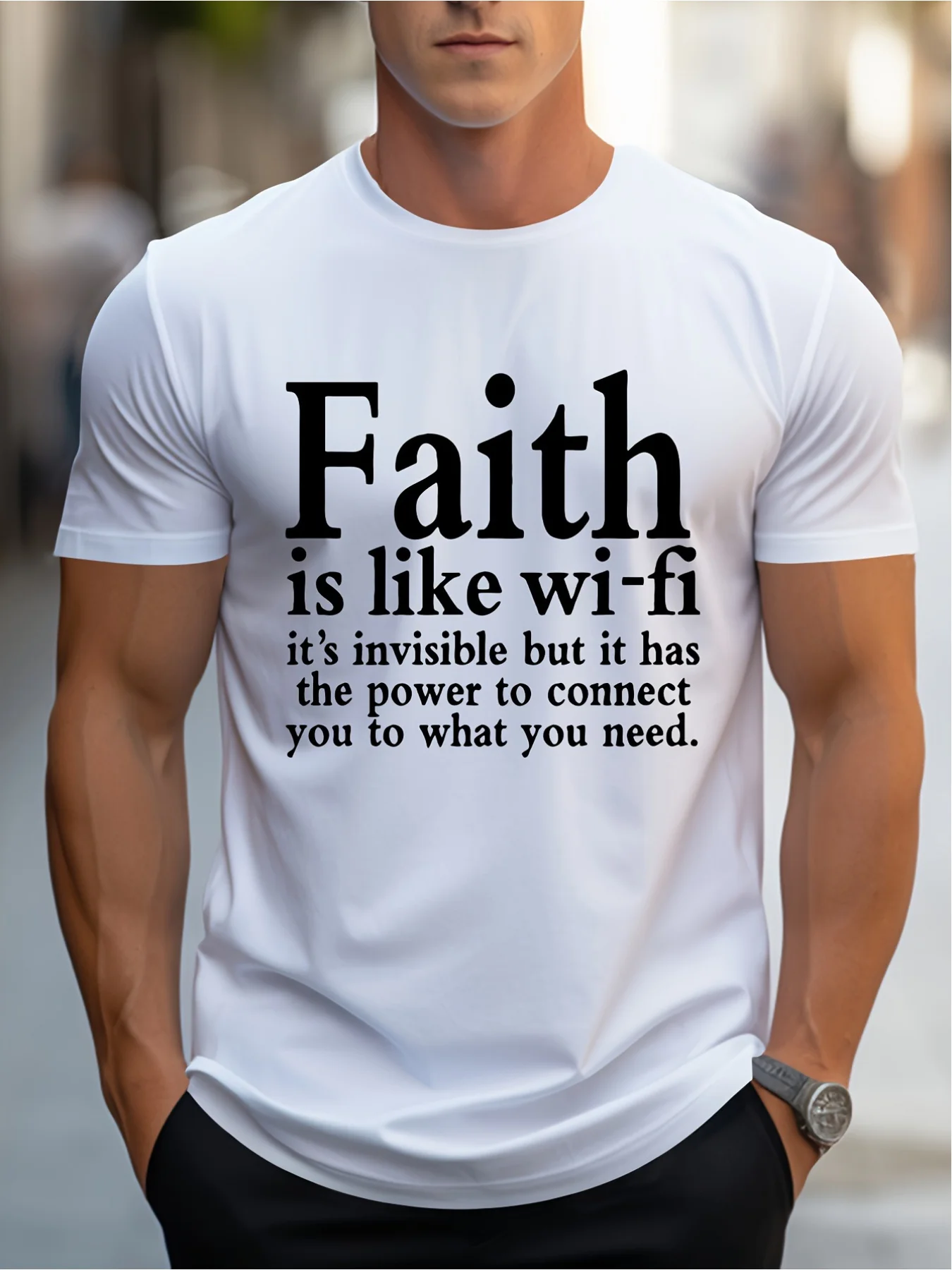 "Faith Is Like Wi-Fi" Men's T-Shirt - Comfortable fit, crew neck, machine washable - Perfect for casual summer and spring wear!
"Faith Is Like Wi-Fi" Men's T-Shirt - Comfortable fit, crew neck, machine washable - Perfect for casual summer and spring wear!