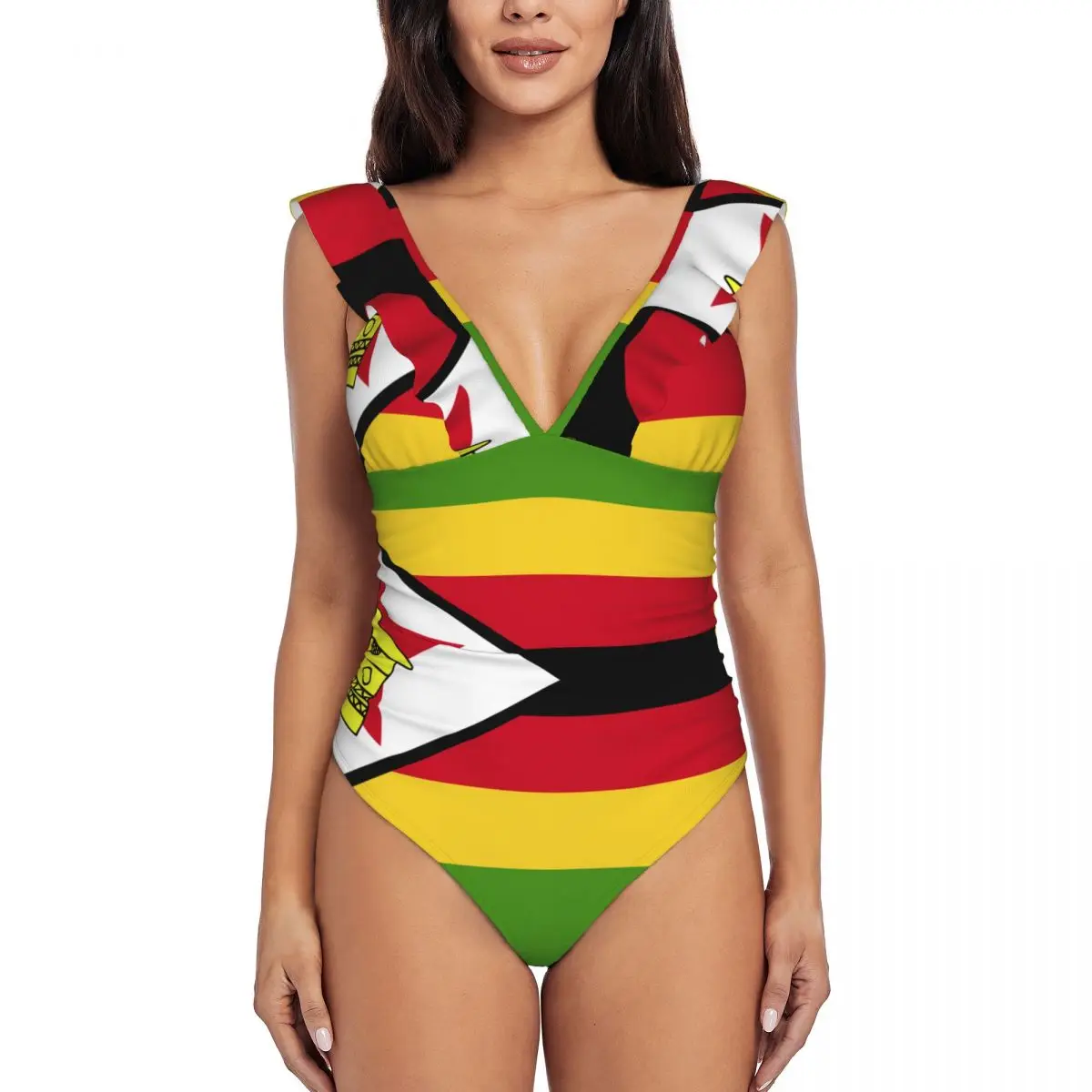 

New Arrivals Identical Sets Zimbabwe Flag Swimwear V-neck Sexy Swimming Costumes
