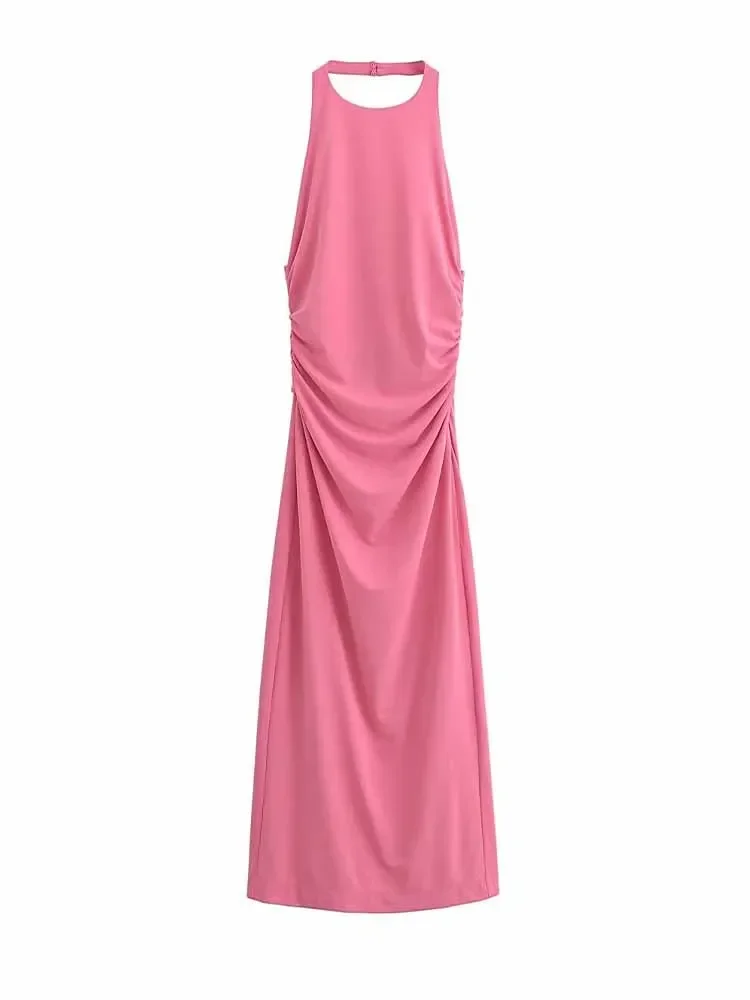 Women's summer new fashion pleated decoration slim fit hanging neck midi dress retro sleeveless backless women's dress Mujer
Women's summer new fashion pleated decoration slim fit hanging neck midi dress retro sleeveless backless women's dress Mujer