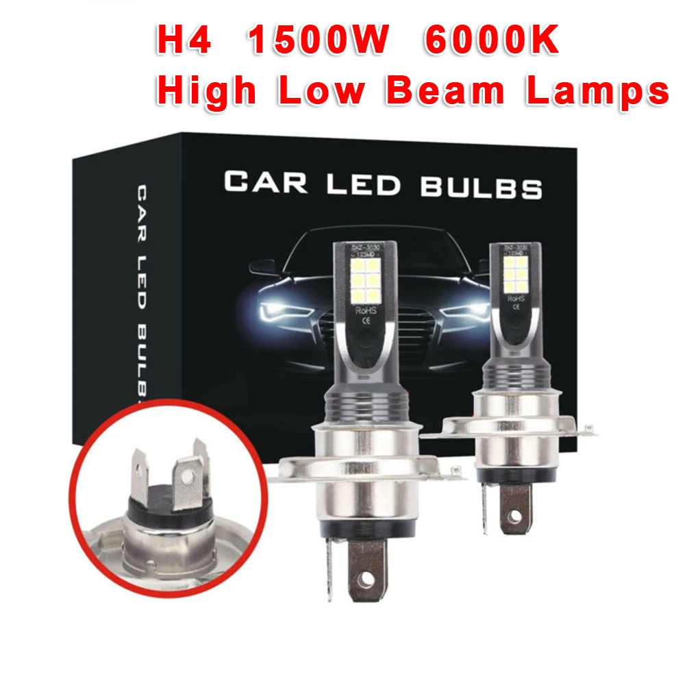 

H4 LED Fog Light Bulbs Conversion Kits 1500W High Low Beam Headlight 6000K-6500K White Lamps H4 9003 HB2 High/low Beam