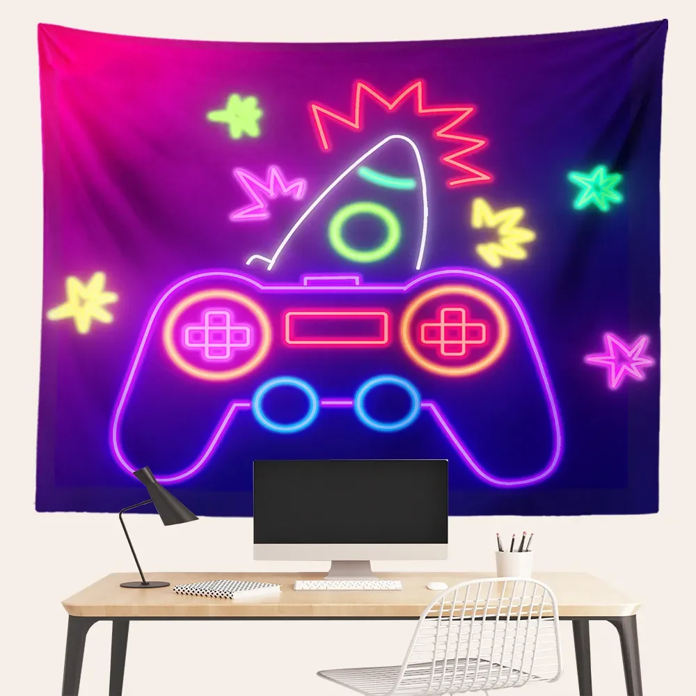 

Gamepad Anime Tapestry Purple Wall Hanging Room Decor Hippie Abstract Wall Tapestry Bedroom Home Decorations Aesthetic Children