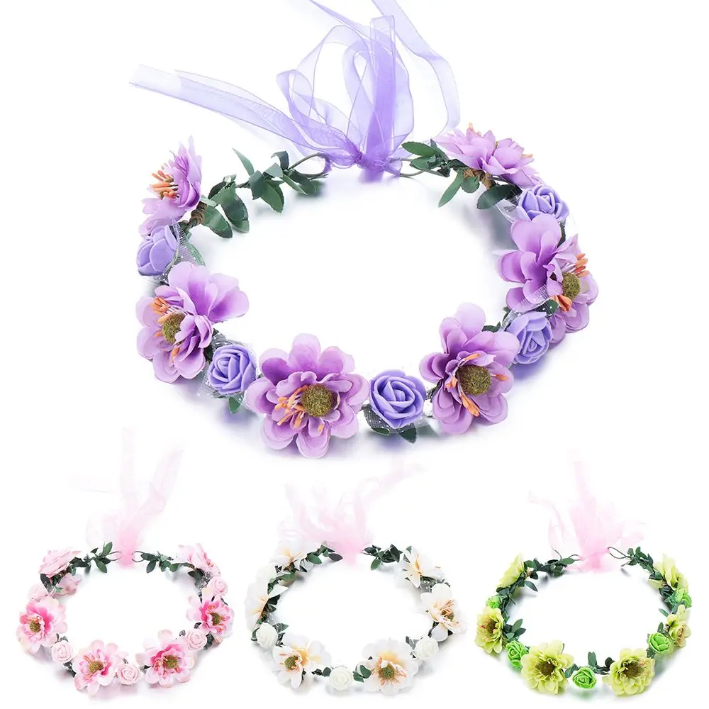 

Women Flowers Leaves Headbands Wedding Accessories Girls Floral Wreath Bridal Halo Headpiece Rose Flower Crown Bohemia Garland