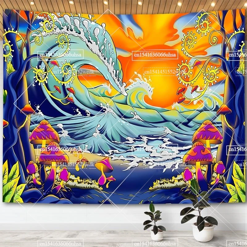 

Trippy Mushroom Sun Tapestry Japan Decoration Sunset Ocean Wall Hanging Tapestries Meme Tapestry Aesthetic Room Decor Wallpapers