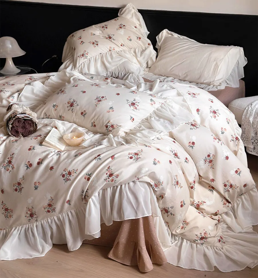 

Винтажный пасторальный Комплект постельного белья с цветочным рисунком, Королевский ретро-стиль, Сказочная ярмарка, хлопковый домашний текстиль, простыня, подушка, пододеяльник