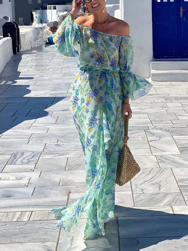 Spring Summer Women Beach Sweet Party Dress, Slash Neck Holiday Printing Patchwork Maxi Dress, Ruffles Flare Sleeve Ladies Dress
Spring Summer Women Beach Sweet Party Dress, Slash Neck Holiday Printing Patchwork Maxi Dress, Ruffles Flare Sleeve Ladies Dress