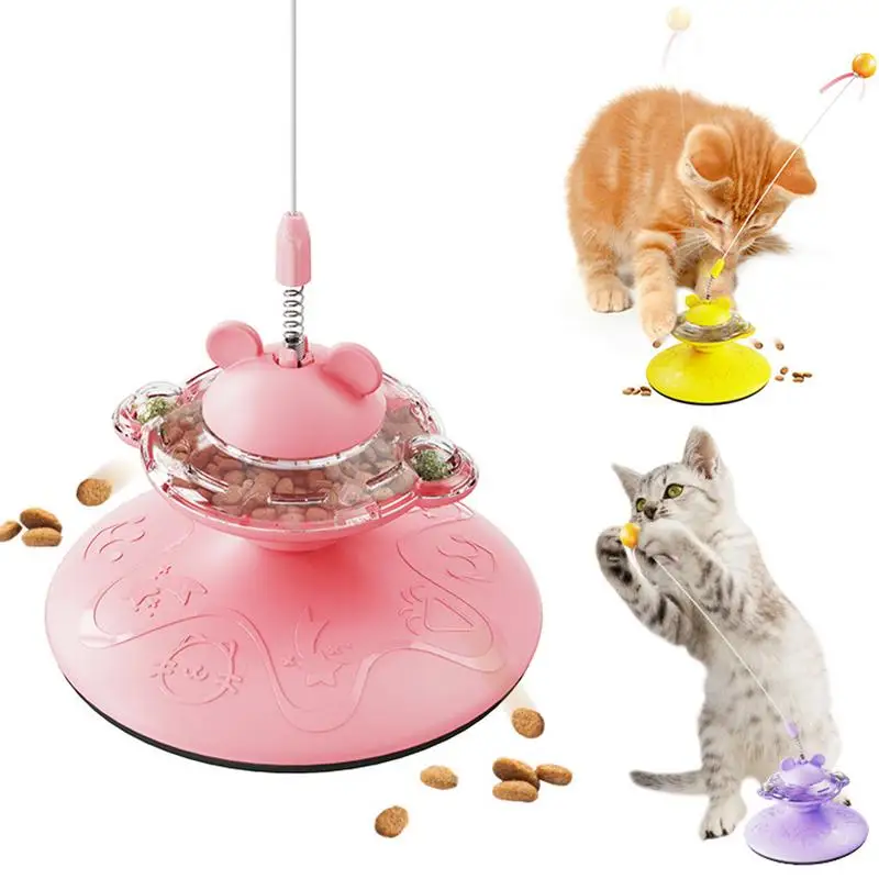 

New Interactive Treat Leaking Toy Rotating Windmill Toy With Funny Cat Stick Slow Feeder Dispenser For Cat Small Dogs and cats
