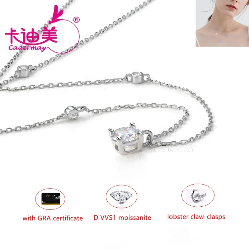 CADERMAY Simple Round 1ct D VVS Moissanite Adjustable Necklace 925 Sterling Silver Original Chains For Women Chain Jewelry 
CADERMAY Simple Round 1ct D VVS Moissanite Adjustable Necklace 925 Sterling Silver Original Chains For Women Chain Jewelry