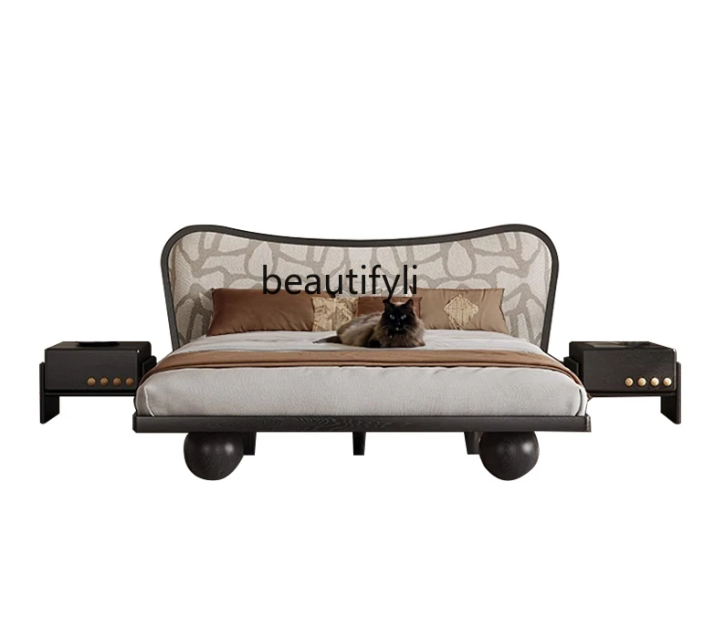 

Solid Wood French Entry Lux Nordic Ash Double Bed Retro Soft Pack Bed 1.8 M 1.5 Bedroom Modern Marriage Bed