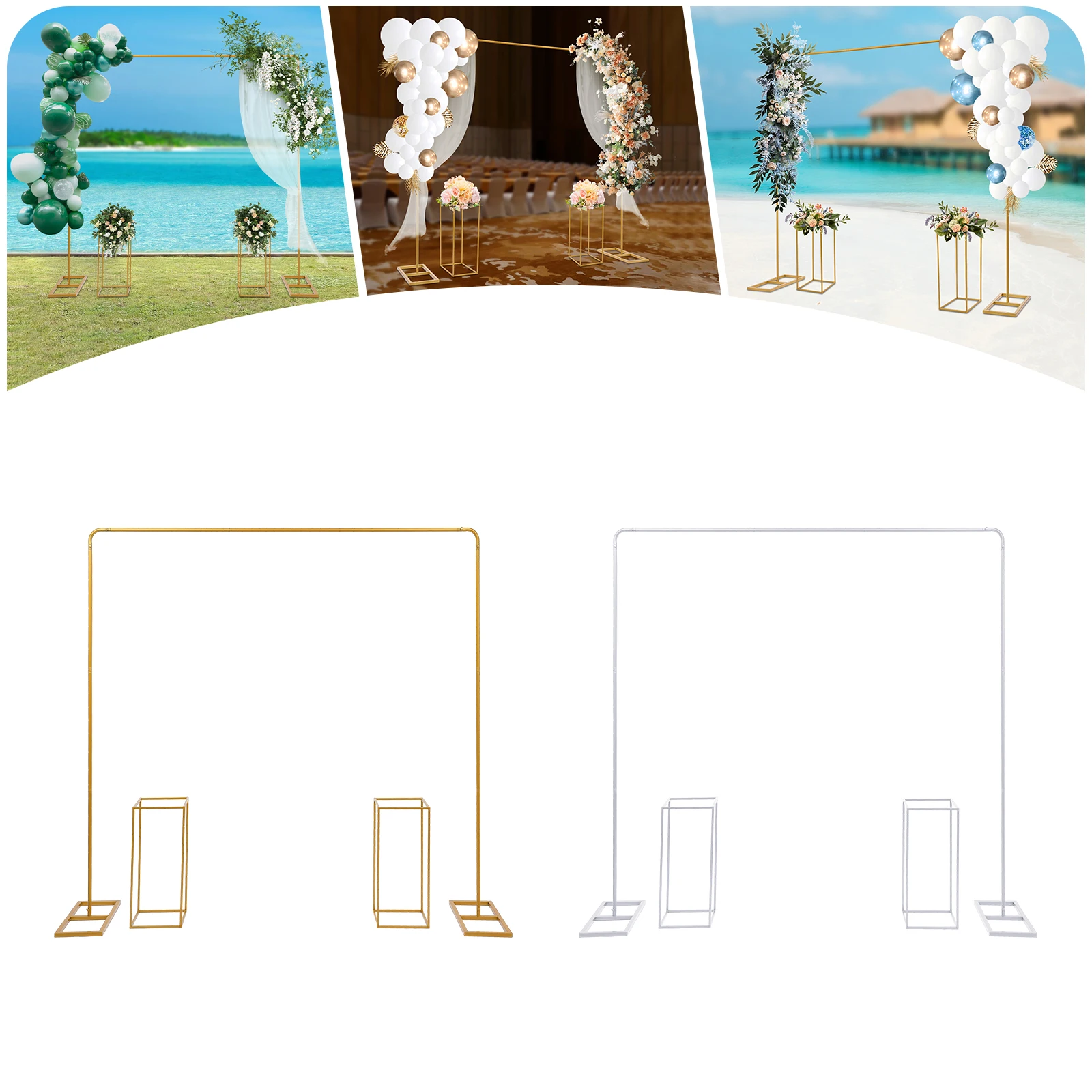 

White/Gold Balloon Stand with Flower Stands, Metal Wedding Stand, Wedding Backdrop Stand