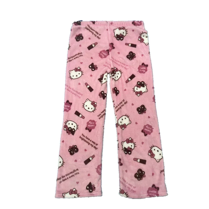 

Sanrio милые Мультяшные Hello Kitty Kuromi сохраняющие тепло Фланелевые Пижамные брюки свободного кроя для отдыха Домашняя одежда милые вещи для девочек