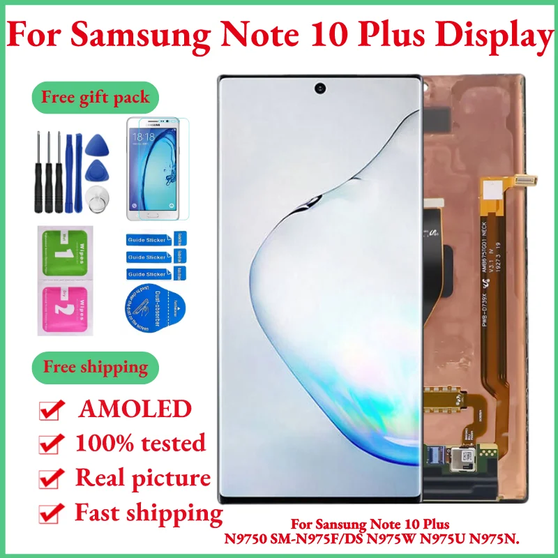 

AMOLED LCD touch screen digitizer for Samsung Galaxy Note 10 plus n9750 sm-n975f/DS n975w n975u n975n, repair part, 6.4 inch