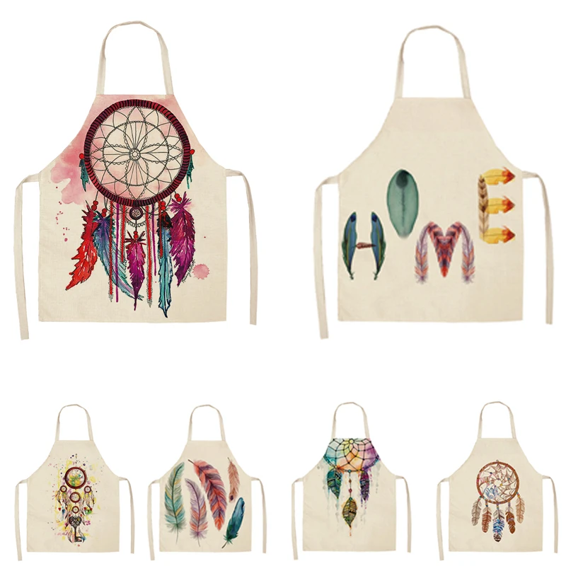 

Dream Catcher Feather Print Kitchen Linen Apron Kids Bib Ladies Anti-Dirty Sleeveless Apron Cleaning Tools Baking Accessories