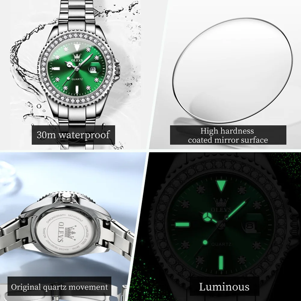 OLEVS-Montre à quartz étanche pour femme, montre-bracelet femme Shoous, bracelet en acier inoxydable, calendrier, marque de luxe supérieure, mode 6