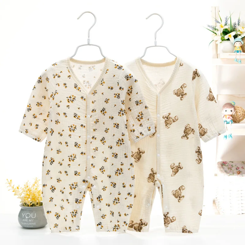 

Gauze Jumpsuit Baby Rompers Pure Cotton Pajamas for Boys Girls Long-sleeved Clothes Air-conditioned Clothes Newborn Home Clothes