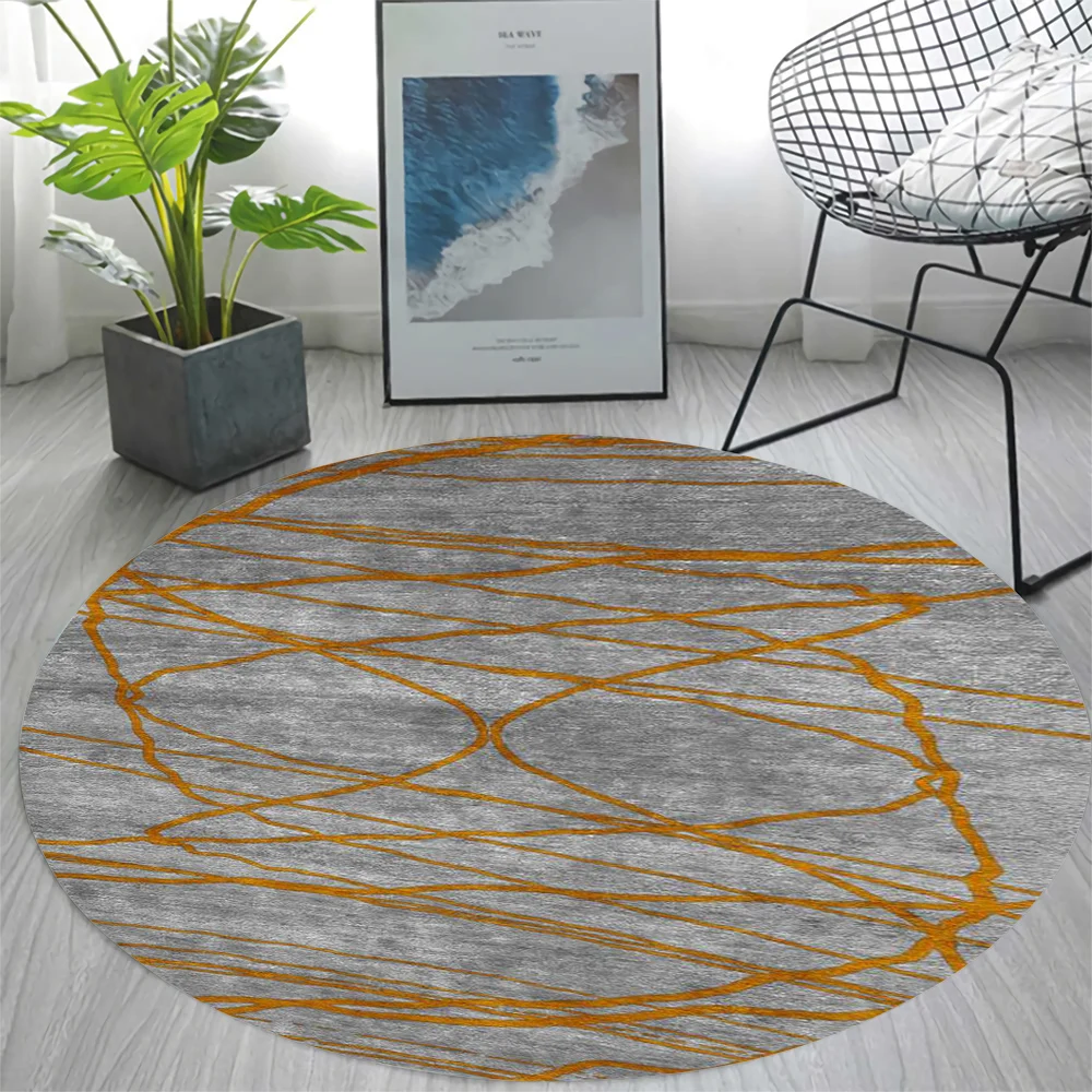 

CLOOCL Flannel Round Carpets Nordic Golden Thread 3D Print Round Area Rugs for Living Room Bedroom Non-slip Floor Mat Home Decor