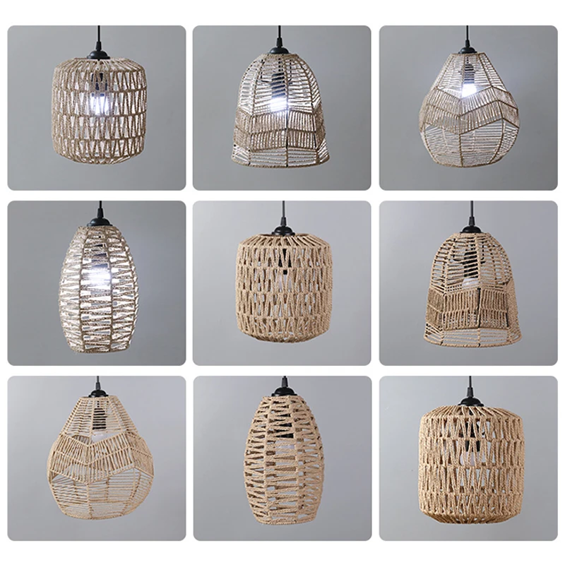 

Hand Weave Lampshade Rattan Hanging Lamp Shade Cafe Hotel Light Cover Ceiling Pendant Fixture For Home Restaurant Decors 1PC