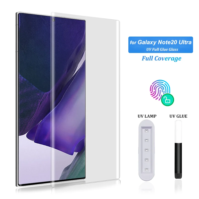 

UV Screen Protector For Galaxy Note20 Ultra Tempered Glass Film Full Screen Glue For Samsung S22 21 8 9 10 20 Plus Note 10 Ultra
