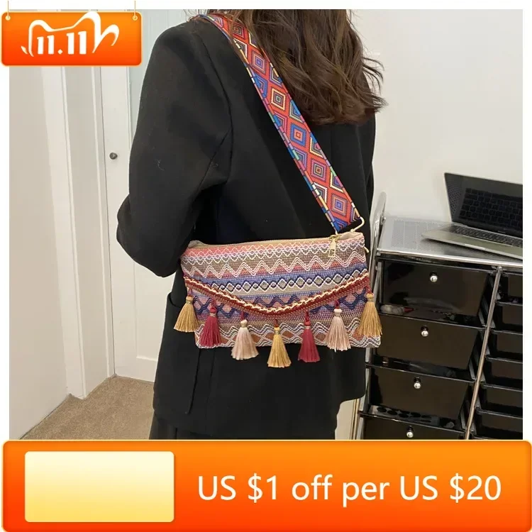 

New Vintage Bohemian Fringe Shoulder Bag Women Tassel Boho Hippie Gypsy Fringed Women's Handbags Open Bag Bags