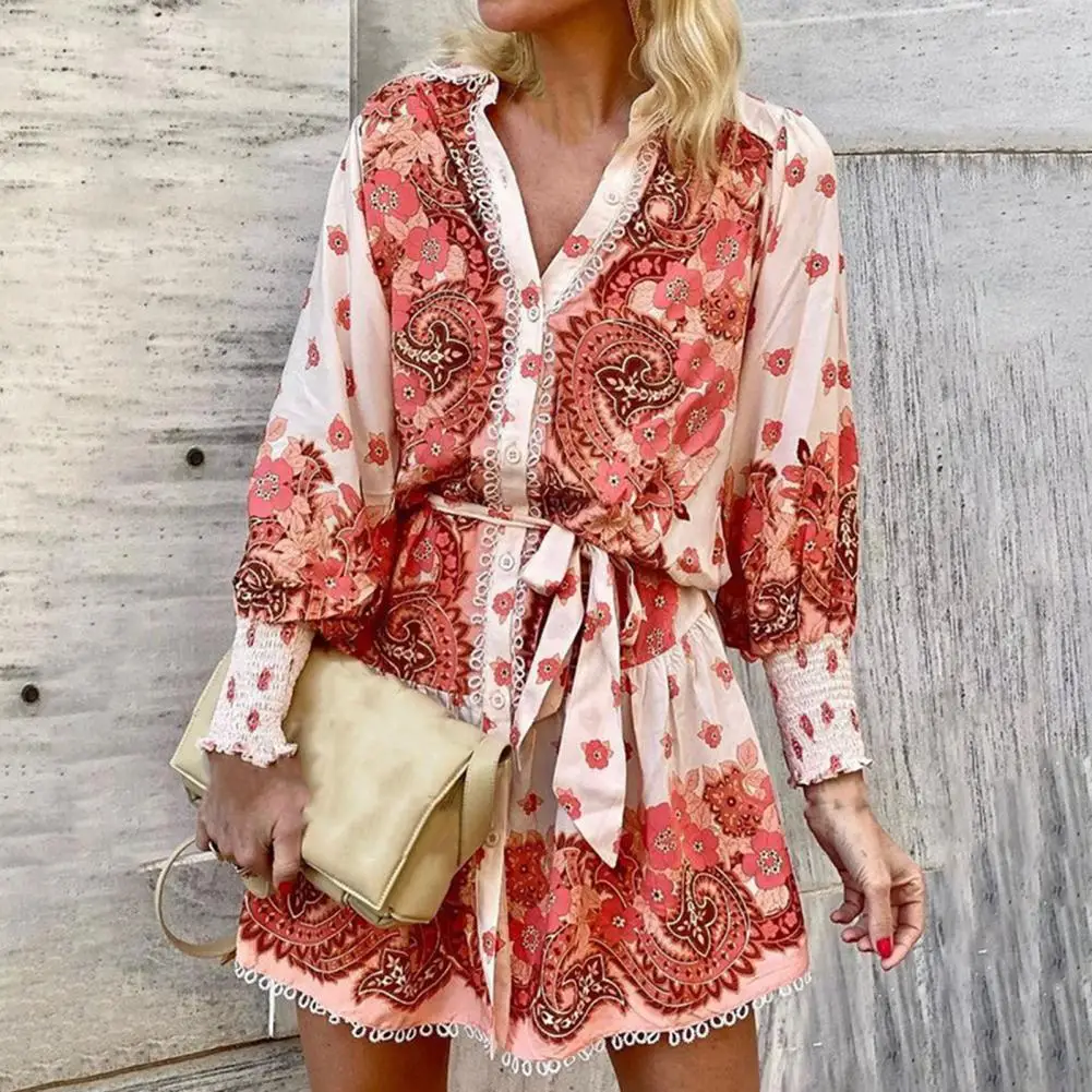 Printed Dress Colorful Floral Print V Neck Mini Dress with Lace-up Detail A-line Silhouette for Women's Fall Spring Fashion
Printed Dress Colorful Floral Print V Neck Mini Dress with Lace-up Detail A-line Silhouette for Women's Fall Spring Fashion