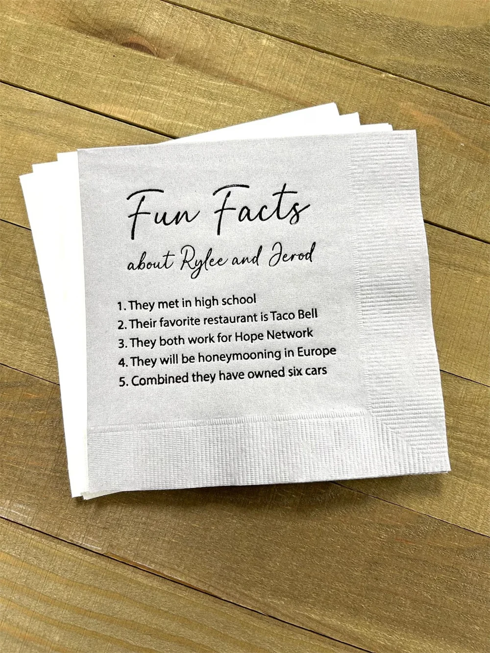 

50pcs Personalized Napkins Birthday Wedding Trivia Napkins Fun Fact Napkins Beverage Luncheon Dinner and Guest Towels Available!